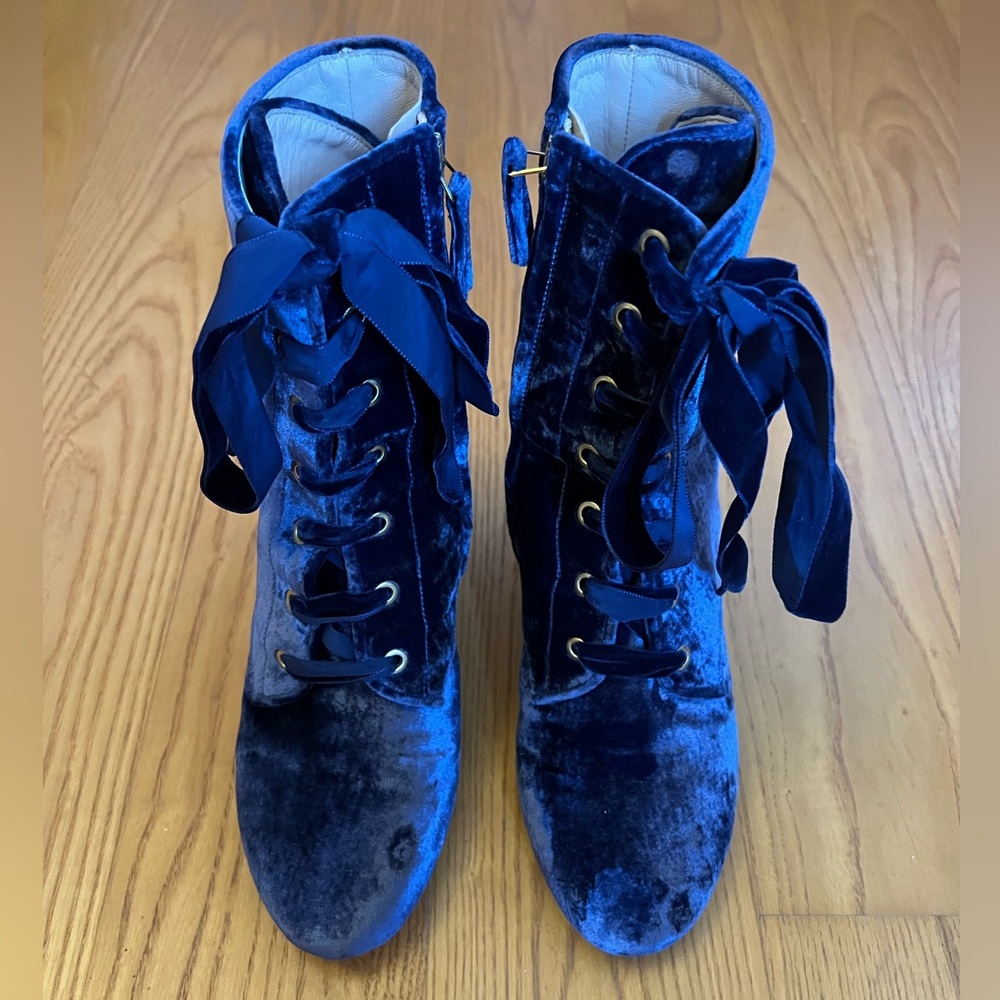 Polly Plume Ally Lace-Up Velvet Booties